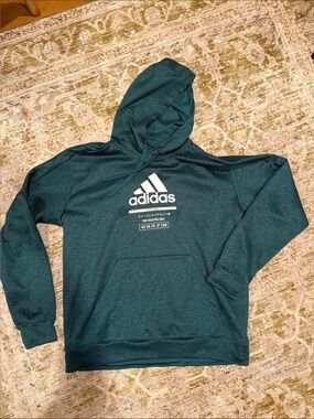 adidas Climawarm Dark Green Hooded Pullover Sweatshirt White Logo Men’s L